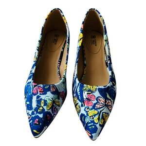 Cushion Walk Blue Butterfly &‎ Floral Pattern Kitten Heels Women's Size 8
